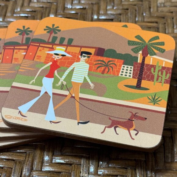 SHAG Retro-Themed Square Cork-Backed Coasters - Picture 2 of 5